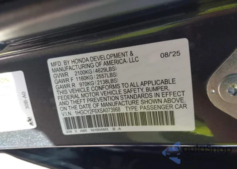 2025 Honda Accord Hybrid Ex-L из США, поврежденный, VIN 1HGCY2F6XSA073968